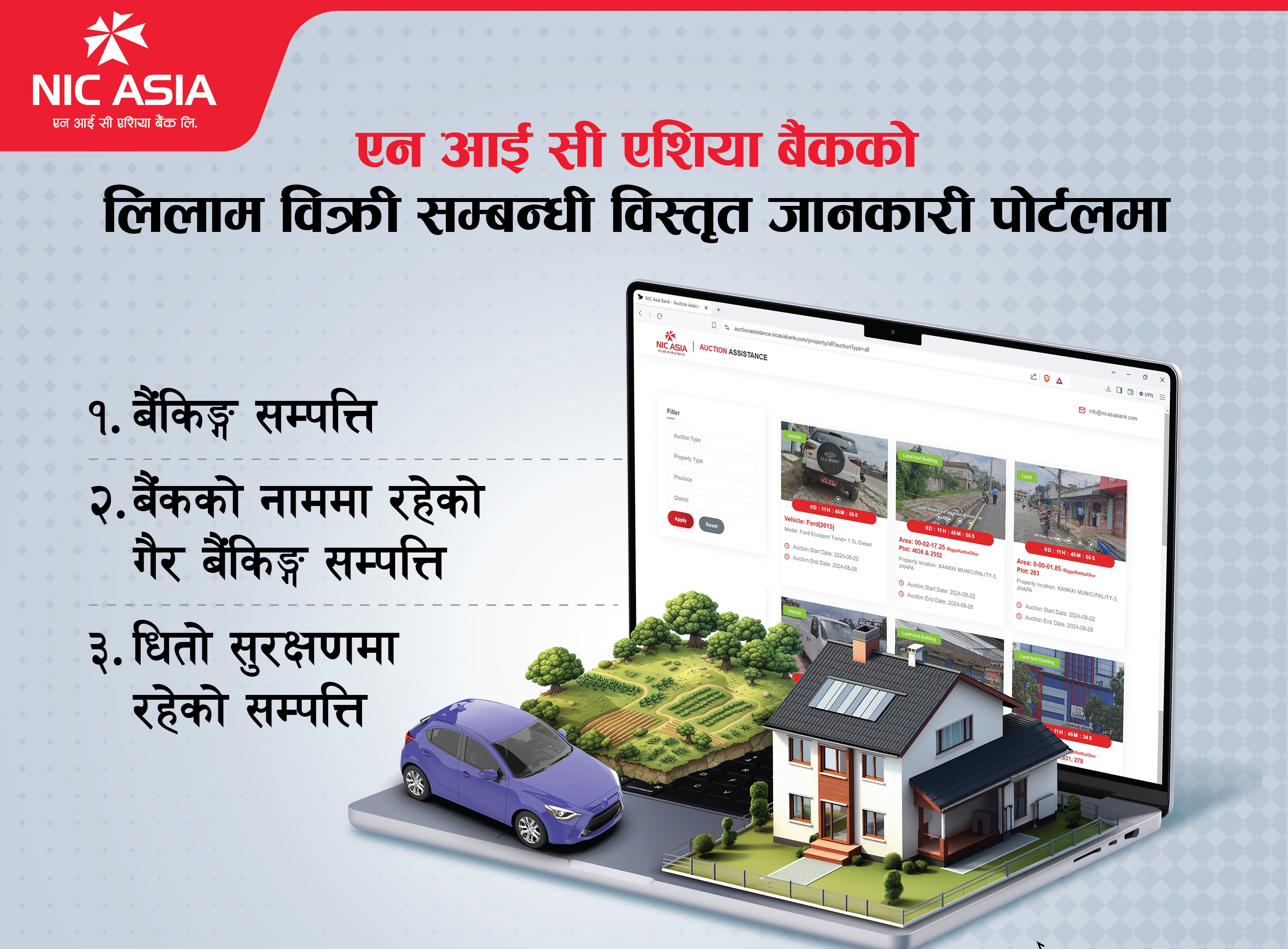 एनआई सी एशिया बैंकको सम्पत्ति लिलाम बिक्री सम्बन्धी जानकारी पोर्टलमा उपलब्ध